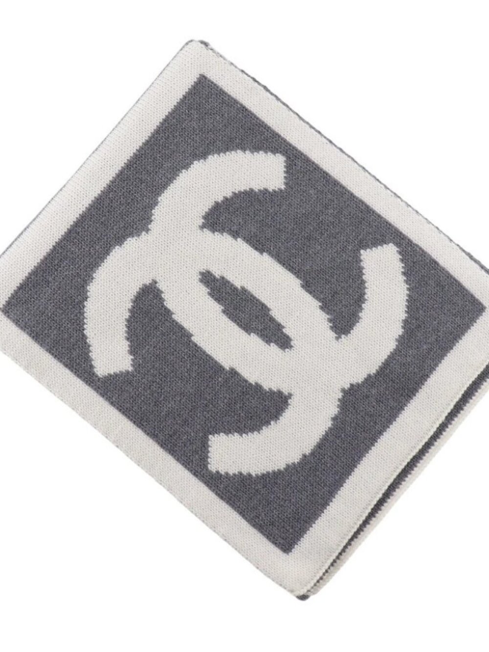 CHANEL COCO Mark Scarf Sports line gray wool/silk/cashmere unisex